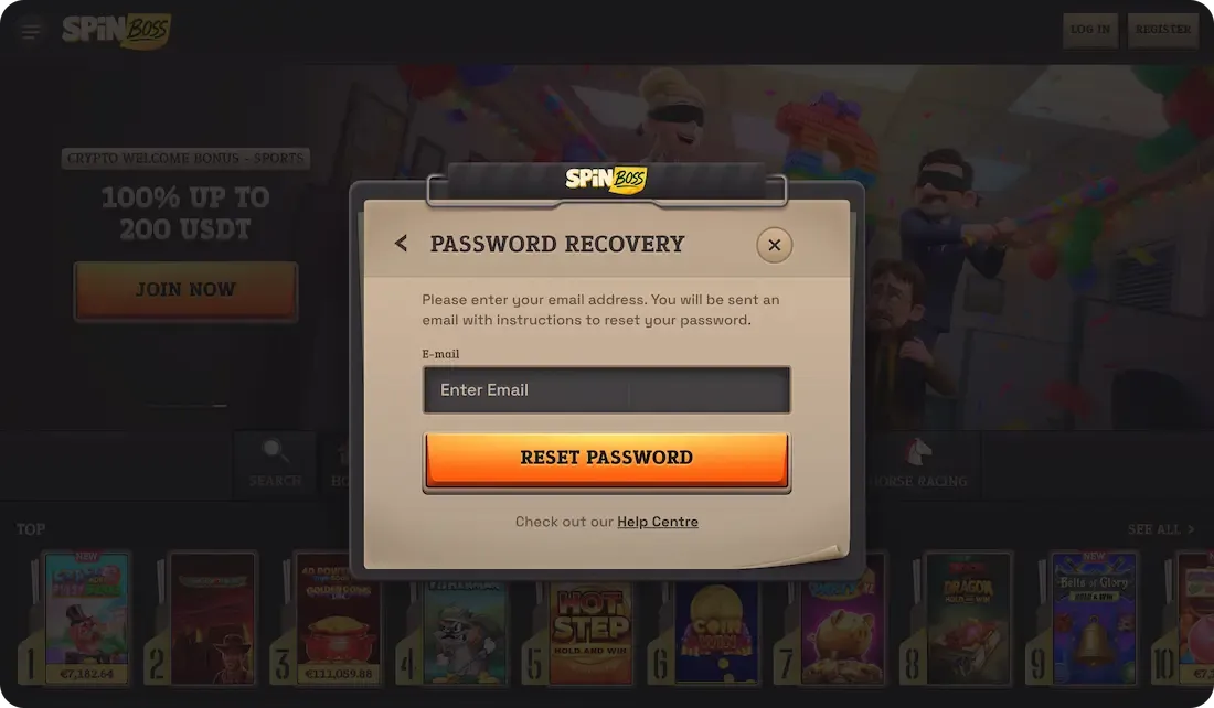 spinboss casino forget password