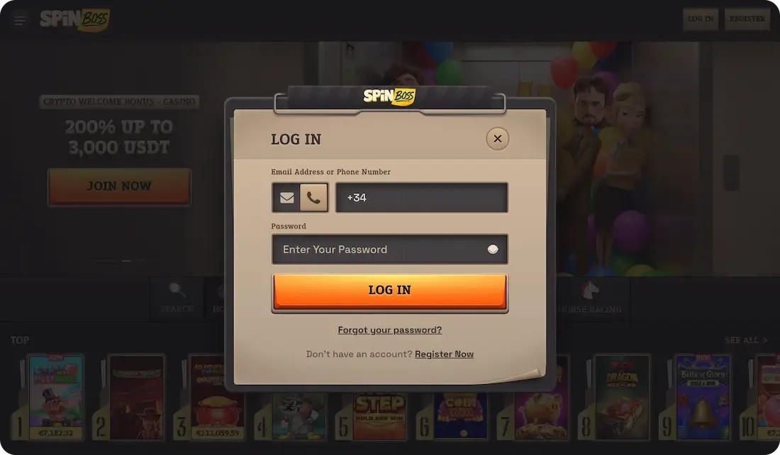 spinboss casino login phone