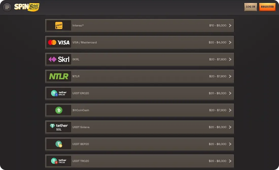 spinboss casino payments