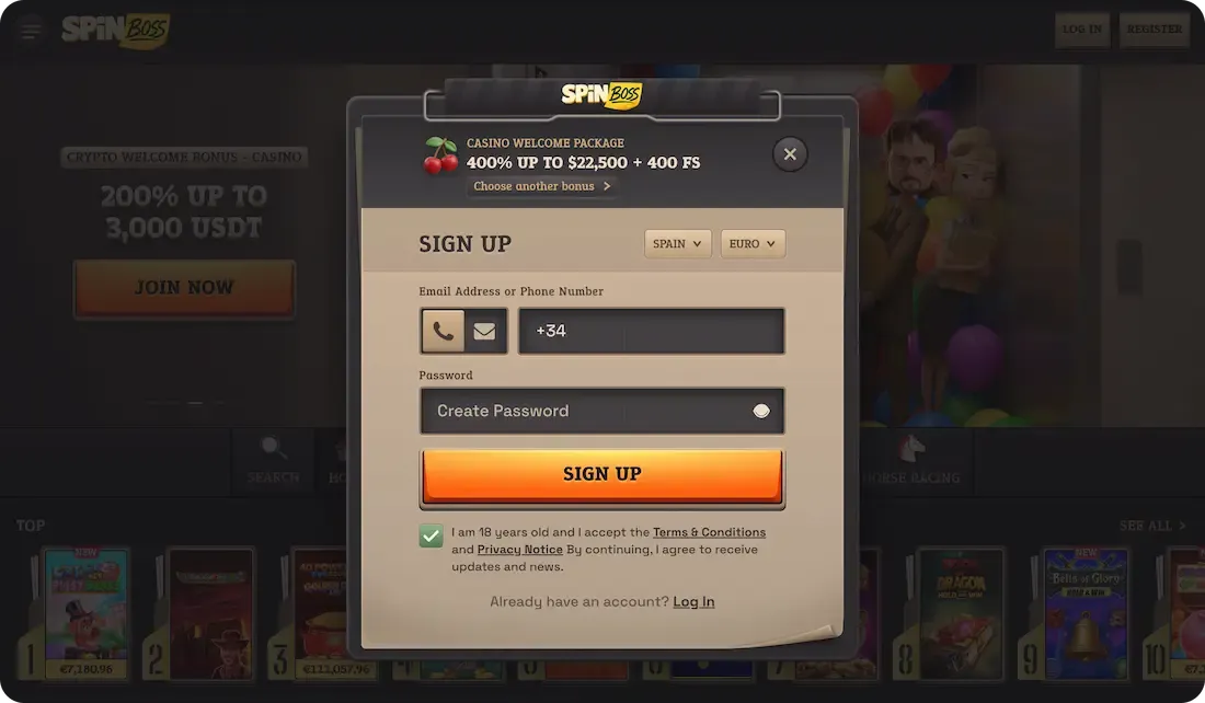 spinboss casino registration